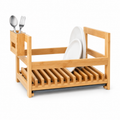 35-Inch Wooden Dish Rack with Drain Tray and Utensil Holder