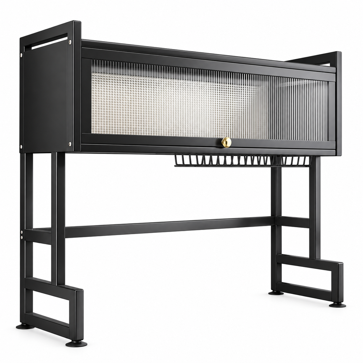 26-Inch Black Over-Sink Dish Rack with Covered Storage