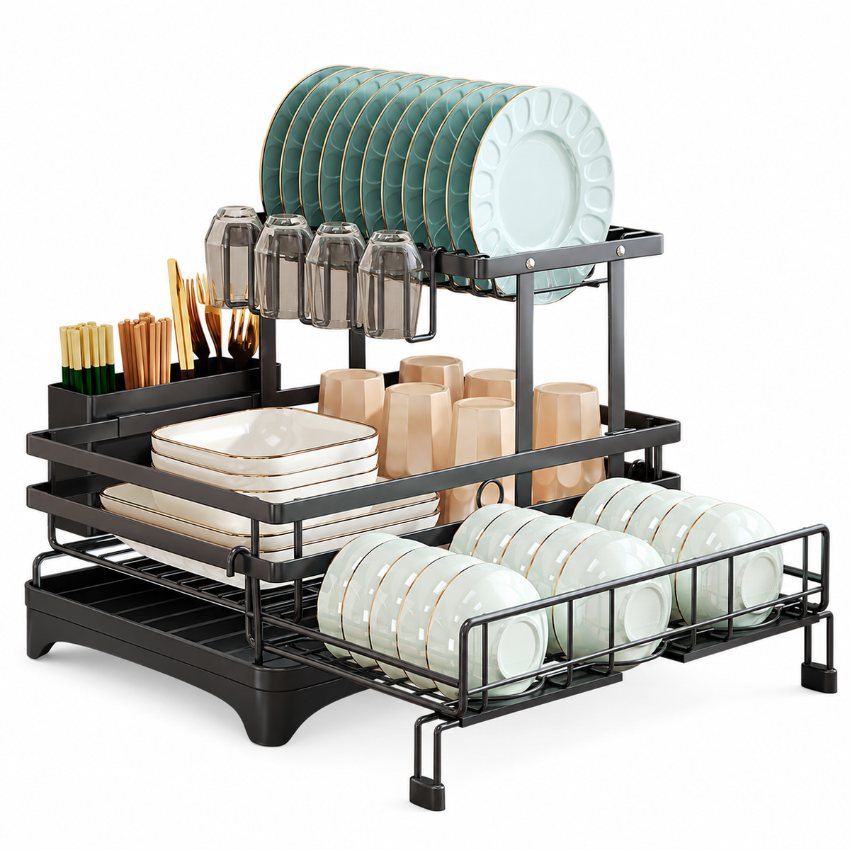22-Inch Countertop Dish Rack with Expandable Storage
