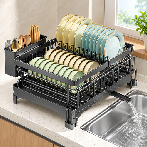 22-Inch Countertop Dish Rack with Expandable Storage