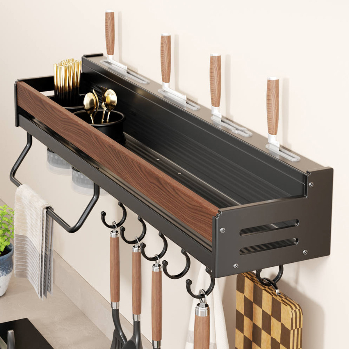Wall-Mounted Kitchen Storage Shelf, 23.6-Inch