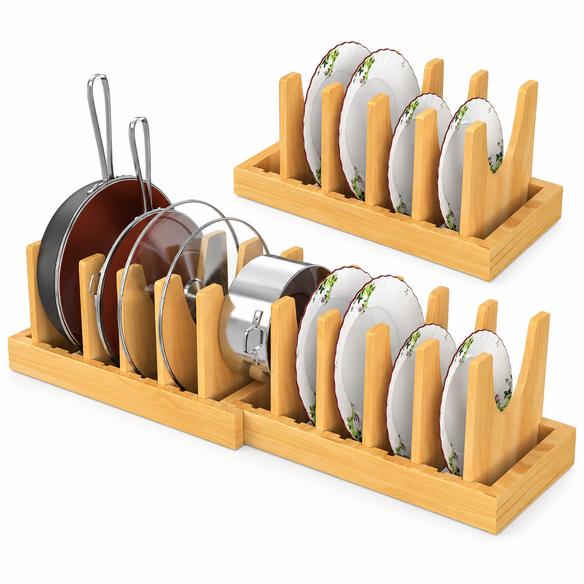 25.3-Inch Expandable Bamboo Plate and Pan Organizer