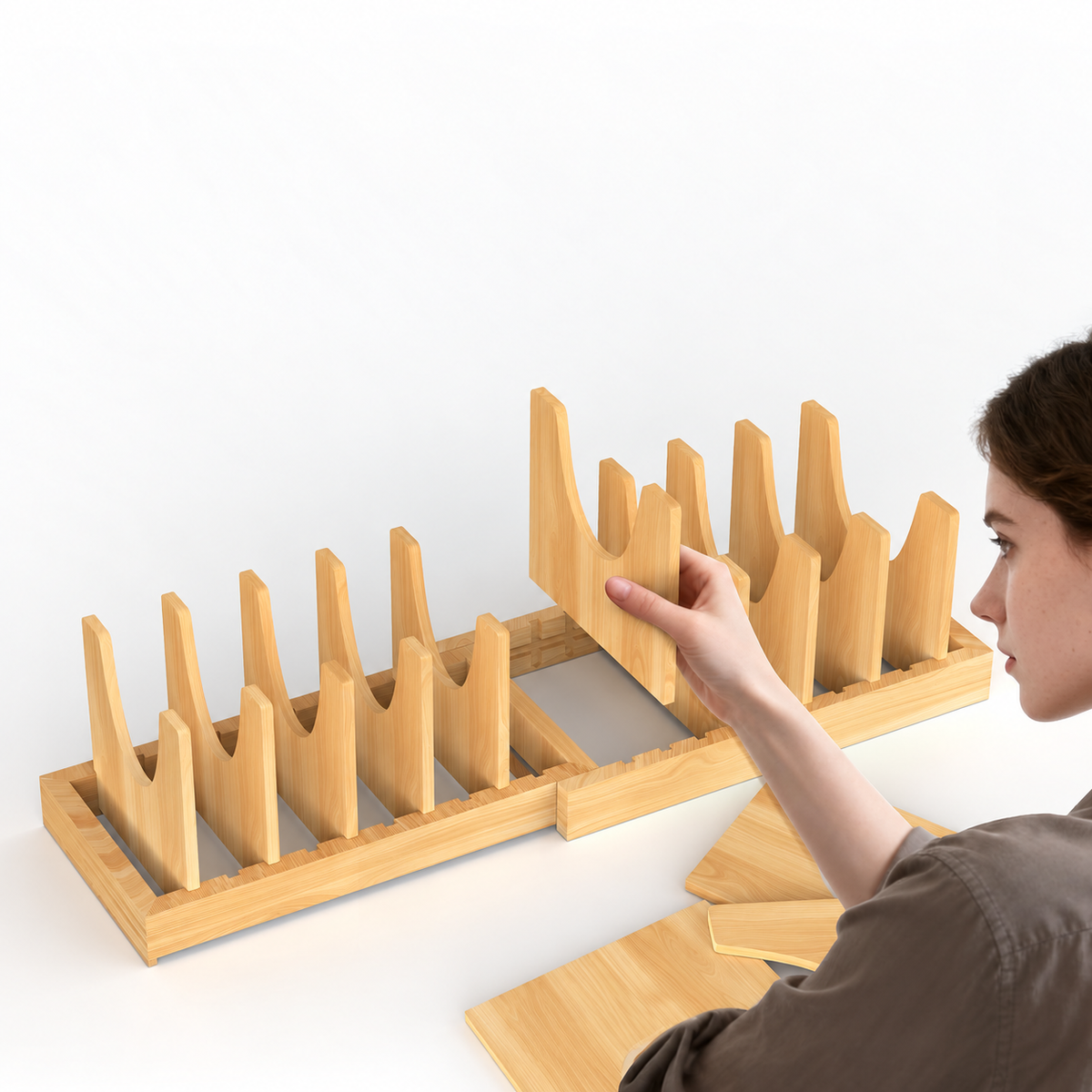 25.3-Inch Expandable Bamboo Plate and Pan Organizer